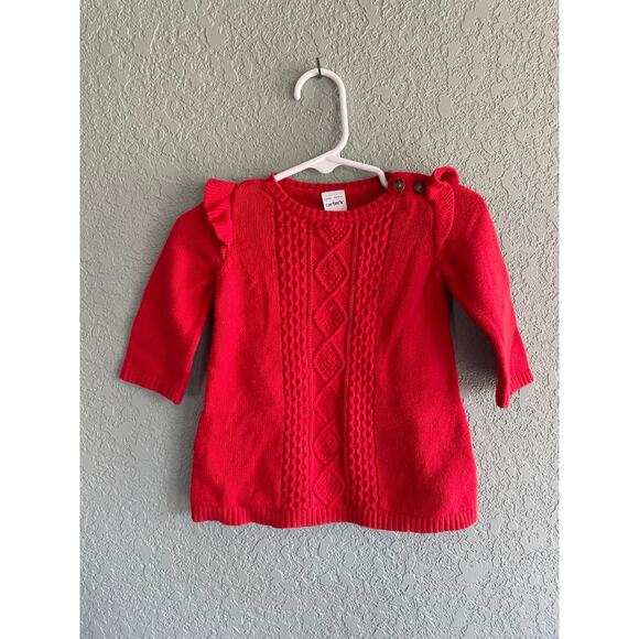 Carter's Girls 3 Month Red Cable Knit Sweater Dress - Picture 1 of 5